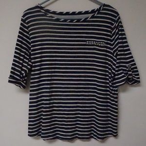 Croft Barrow White Blue Stripe Top XXL